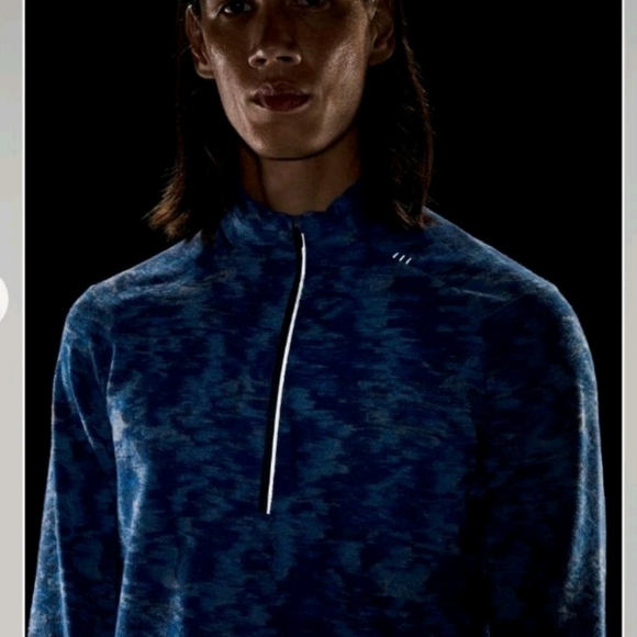 Lululemon Mens Blue Surge Warm 1/2 ZipData Rush Mini Jacquard Chambray Sweater - Picture 2 of 11